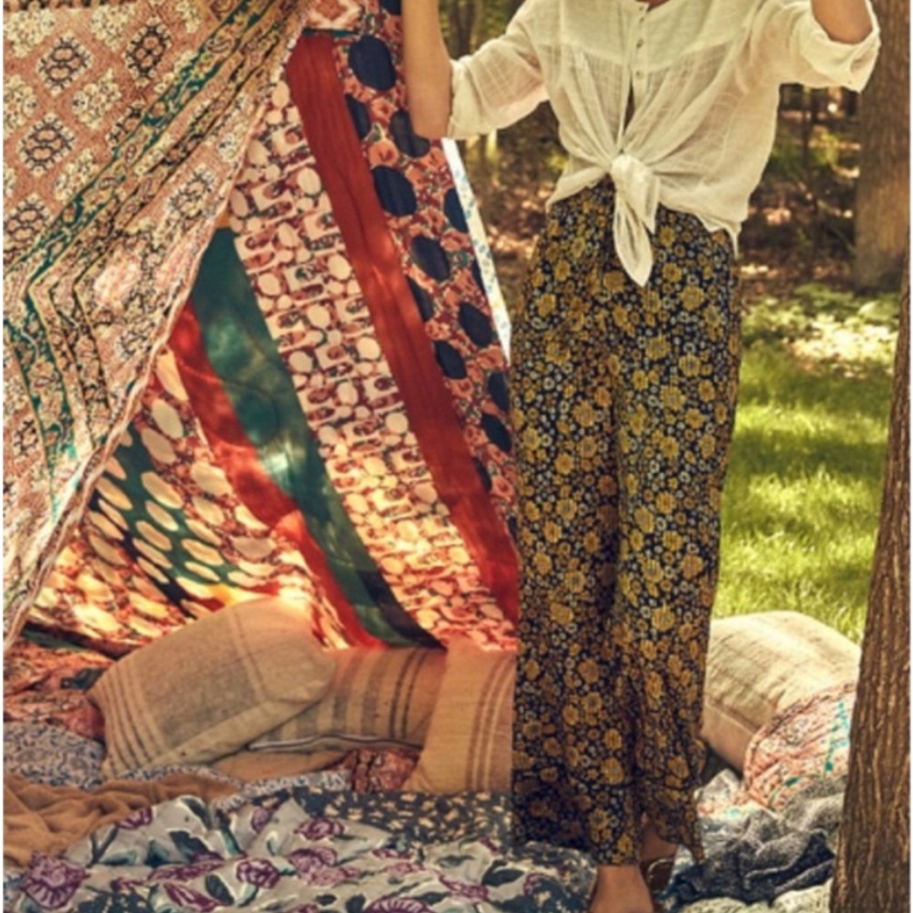 Anthropologie Lost + Wonder Sunburnt Wide Leg Pants Floral Drawstring Bohemian M